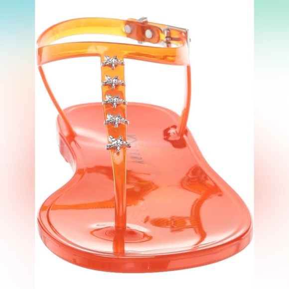 Katy Perry Geli Stud Fiery Orange thong sandals silver tone starfish BRAND NEW - Picture 2 of 8